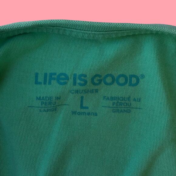 Life Is Good Green T-Shirt with Daisies, Large - Picture 4 of 4